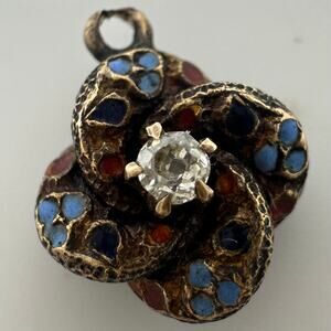 Antique Victorian 1800s gold filled real diamond cloisonne enamel dainty pendant